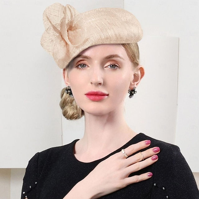 FADVES Hats Sinamay Bowler / Cloche Hat Saucer Hat Pillbox Hat Evening Party Cocktail Wedding British With Pure Color Lace Side Headpiece Headwear