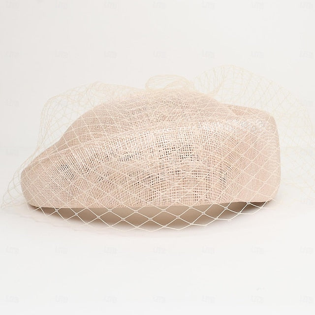 FADVES Hats Sinamay Saucer Hat Pillbox Hat Veil Hat Evening Party Cocktail Elegant British With Bowknot Tulle Headpiece Headwear