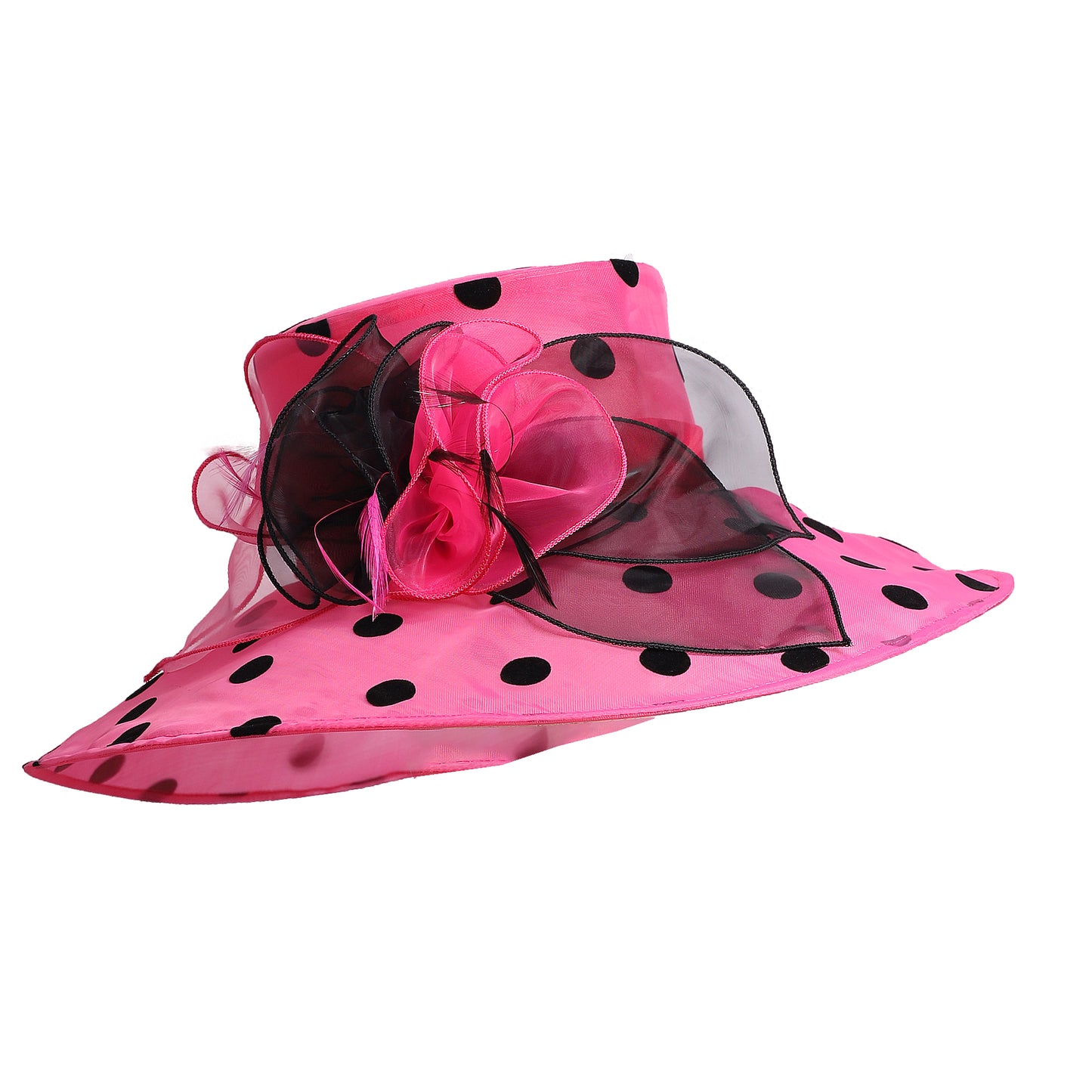 Women Church Hats Wide Brim Sun Derby Hat Organza Fascinators Kentucky Hats for Women Tea Party Wedding Hat 25013