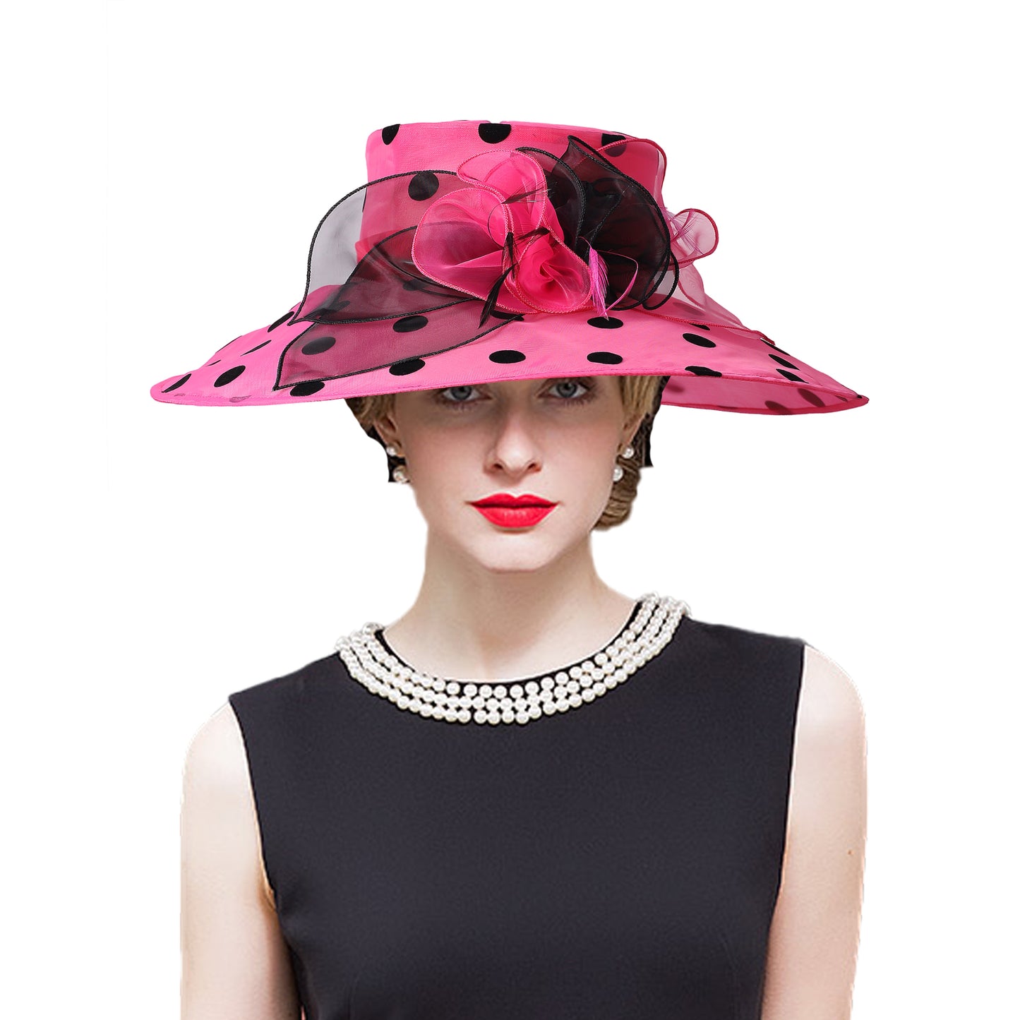 Women Church Hats Wide Brim Sun Derby Hat Organza Fascinators Kentucky Hats for Women Tea Party Wedding Hat 25013
